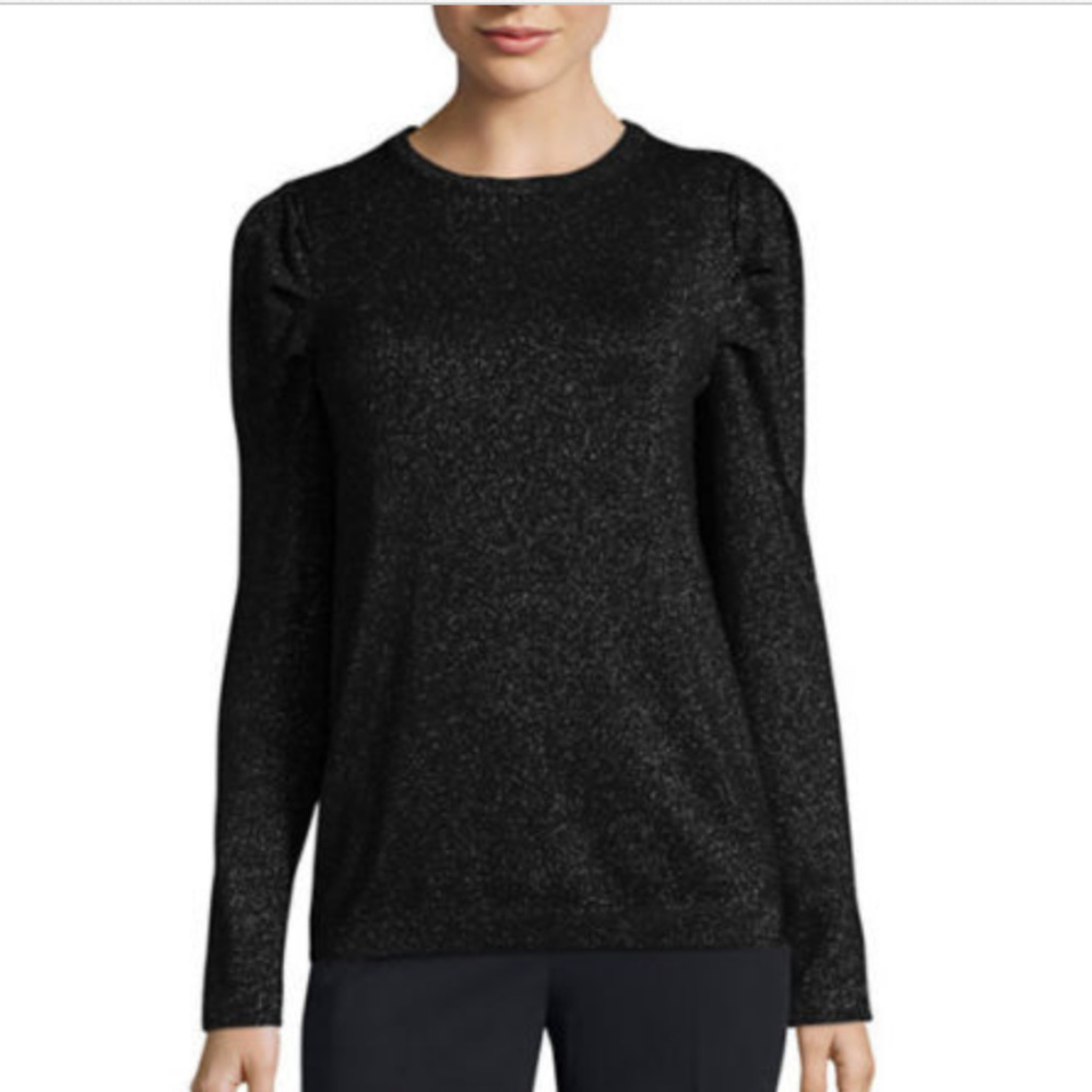 Black Knit Metallic Silver Shimmer Polover Sweater